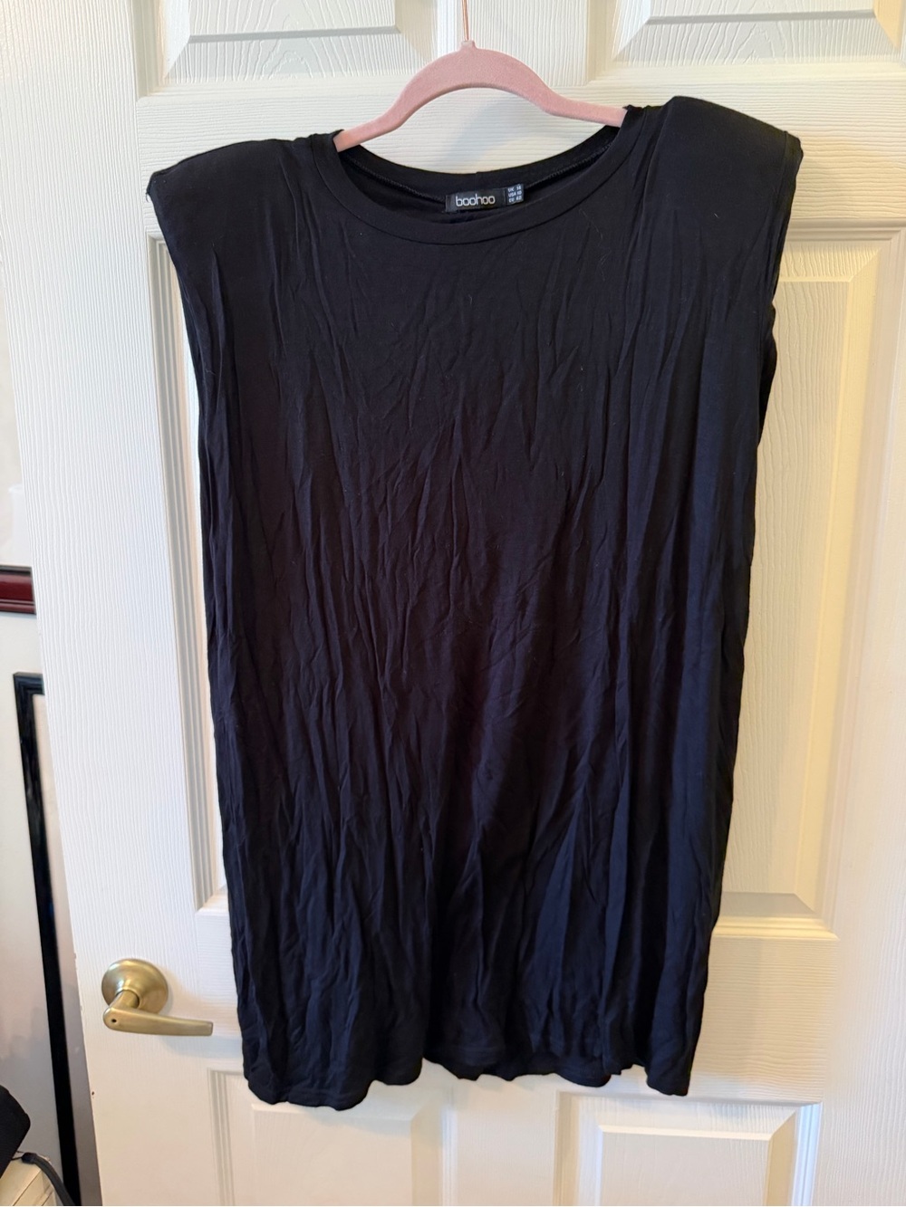 Boohoo Black Sleeveless Shoulder-Pad Mini Dress